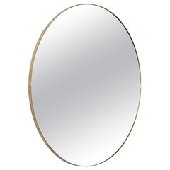 Large Round Mirror with Brass Detail