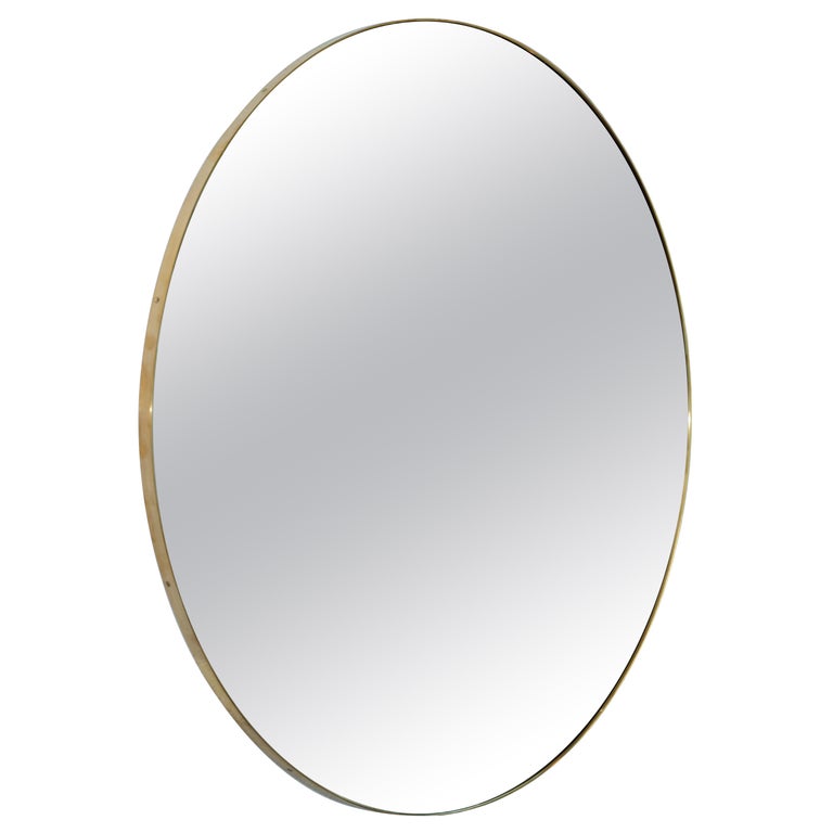 Large Round Mirror with Brass Detail For Sale at 1stDibs