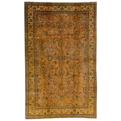 Tapis vintage Tabriz en laine persane marron fait à la main avec motif floral