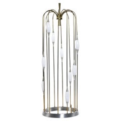 Vintage 1970s Lightolier Brass Waterfall Cage Lamp with White Glass Diffusers