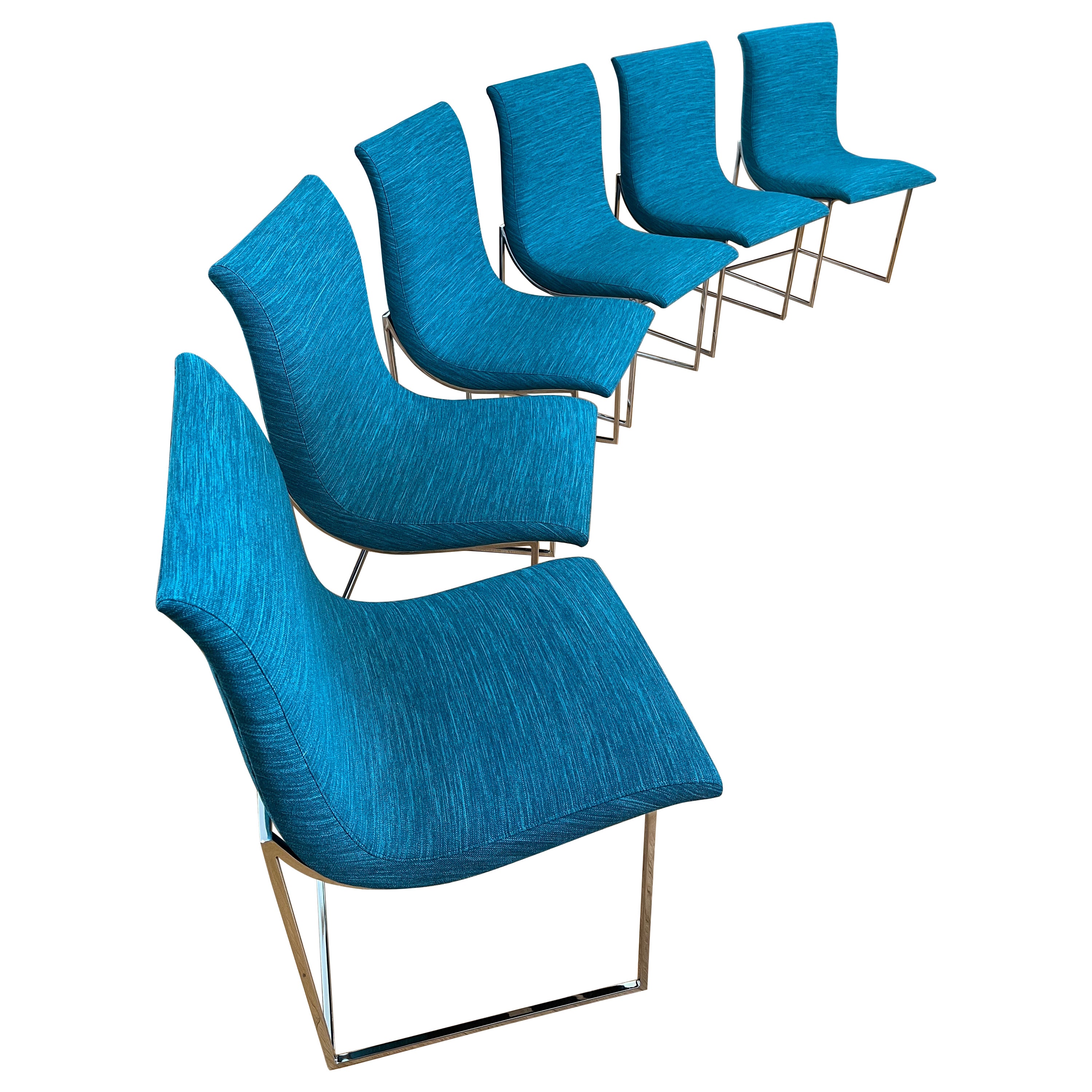 Scoop Dining Chairs by Milo Baughman for Thayer Coggin in Caribbean 'Aqua' Color For Sale