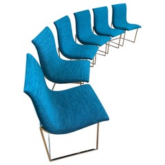 Chaises de salle à manger Scoop de Milo Baughman pour Thayer Coggin en couleur "Aqua" des Caraïbes