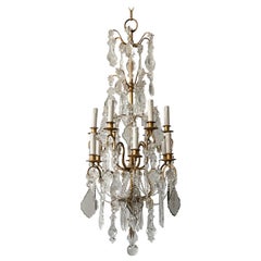 Lustre Italien Vintage en Fer Doré et Cristal 