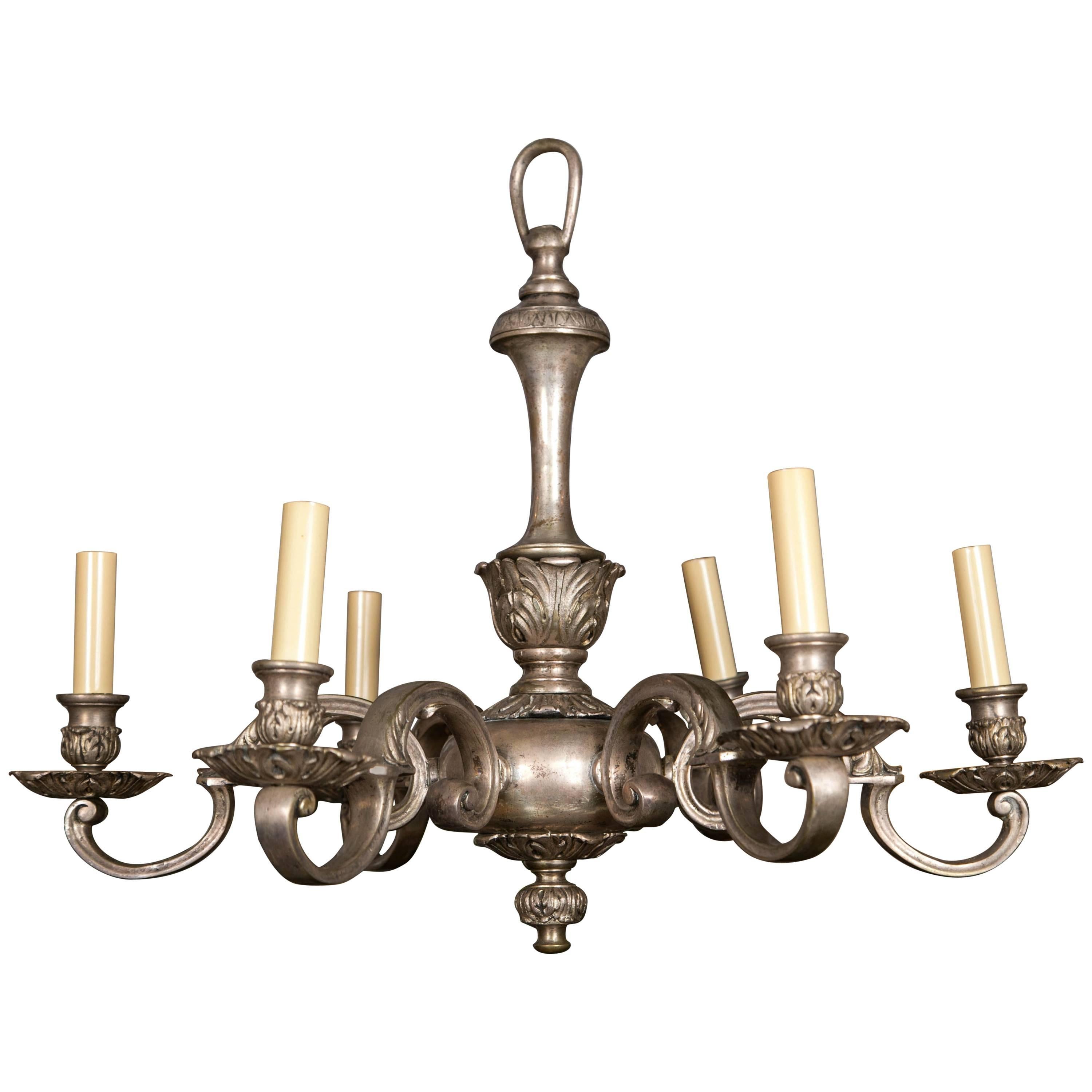 Silver Plated, Cast Bronze Chandelier For Sale