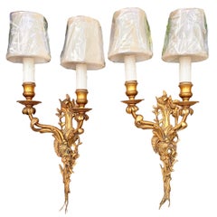 Pair of Antique French Gilded Bronze Sconces
