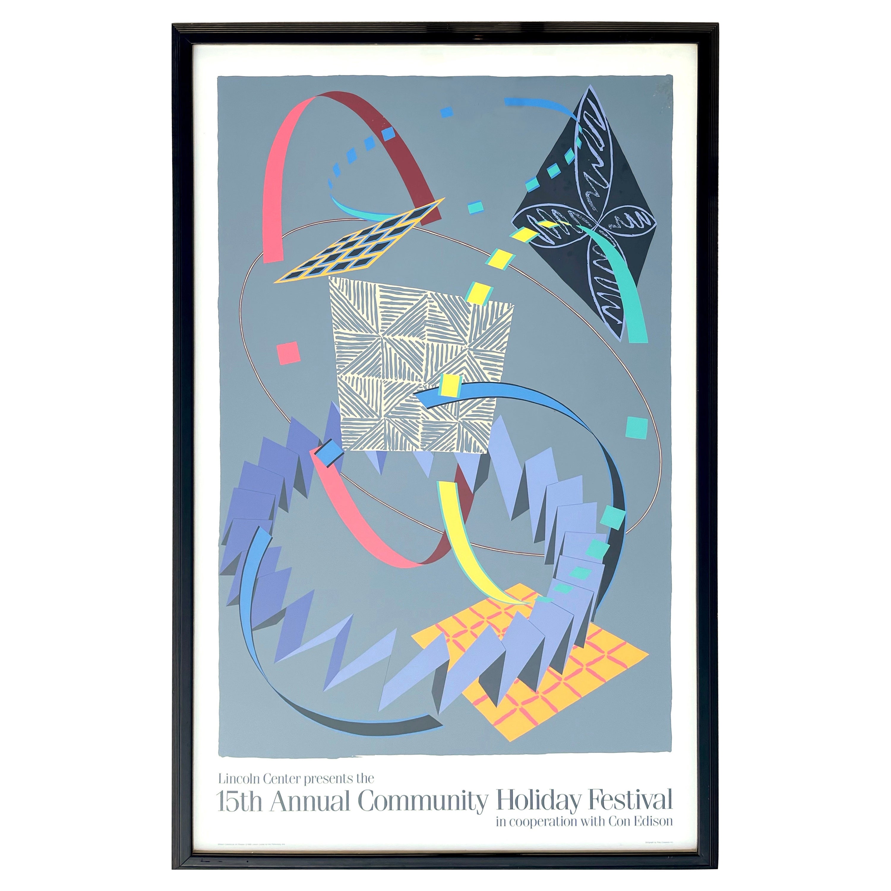 Large Scale 15th Annual Community Holiday Festival Lincoln Center Framed Serigra For Sale