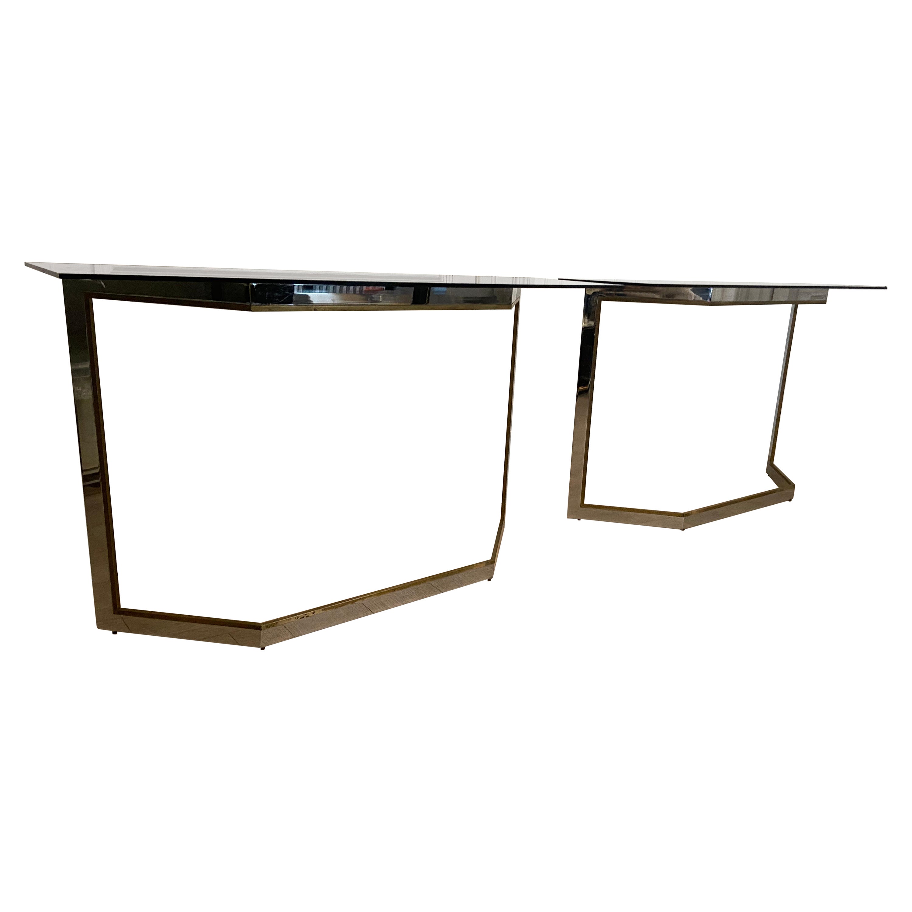 Elegant Pair of Italian Consoles from the 70s, Structure in Chromed Metal