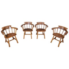 4 Handmade Vintage Pine Windsor Barrel Back Farmhouse Dining Chairs Tavern Pub