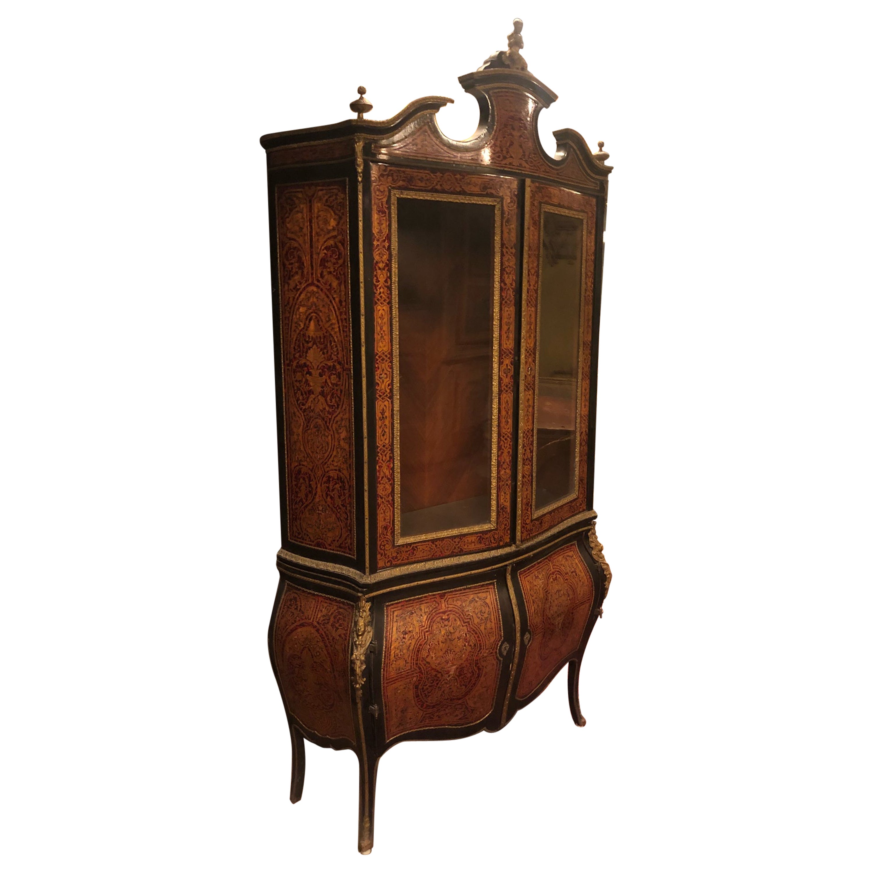 Boulle Style Display Cabinet, Rounded and Inlaid, Early 1900s, Italy For Sale
