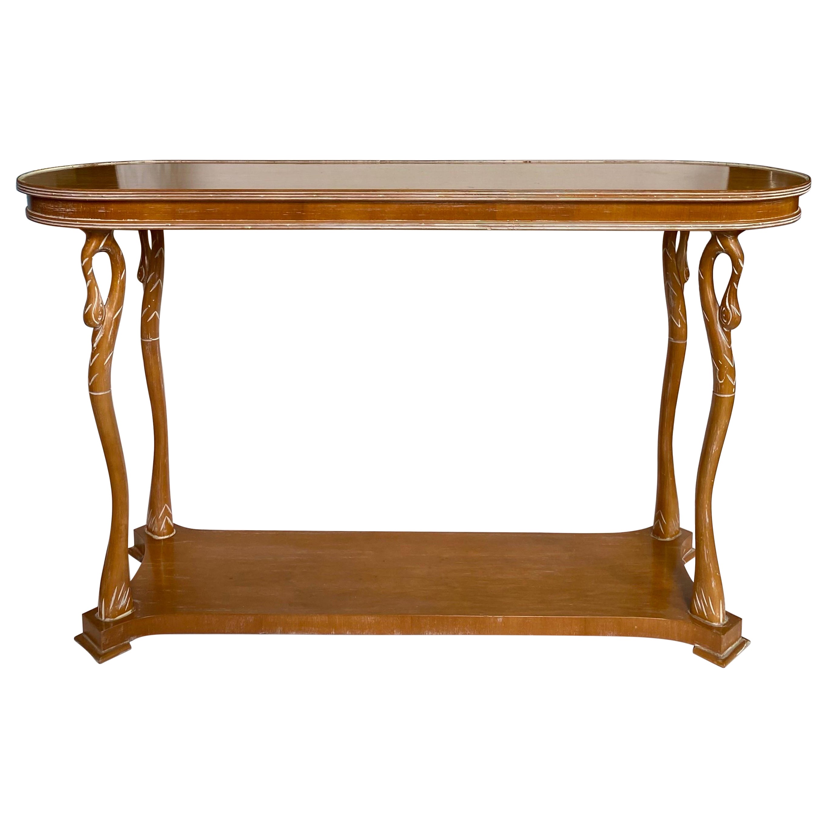 Hollywood Regency Style Italian Cerused Wood Two-Tier Swan Console Table, Italy