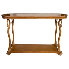 Vintage Hollywood Regency Style Italian Cerused Wood Two-Tier Swan Console Table, Italy