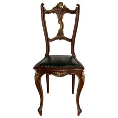 Louis XV Style Carved Gilt Wood Side Accent Leather Chair