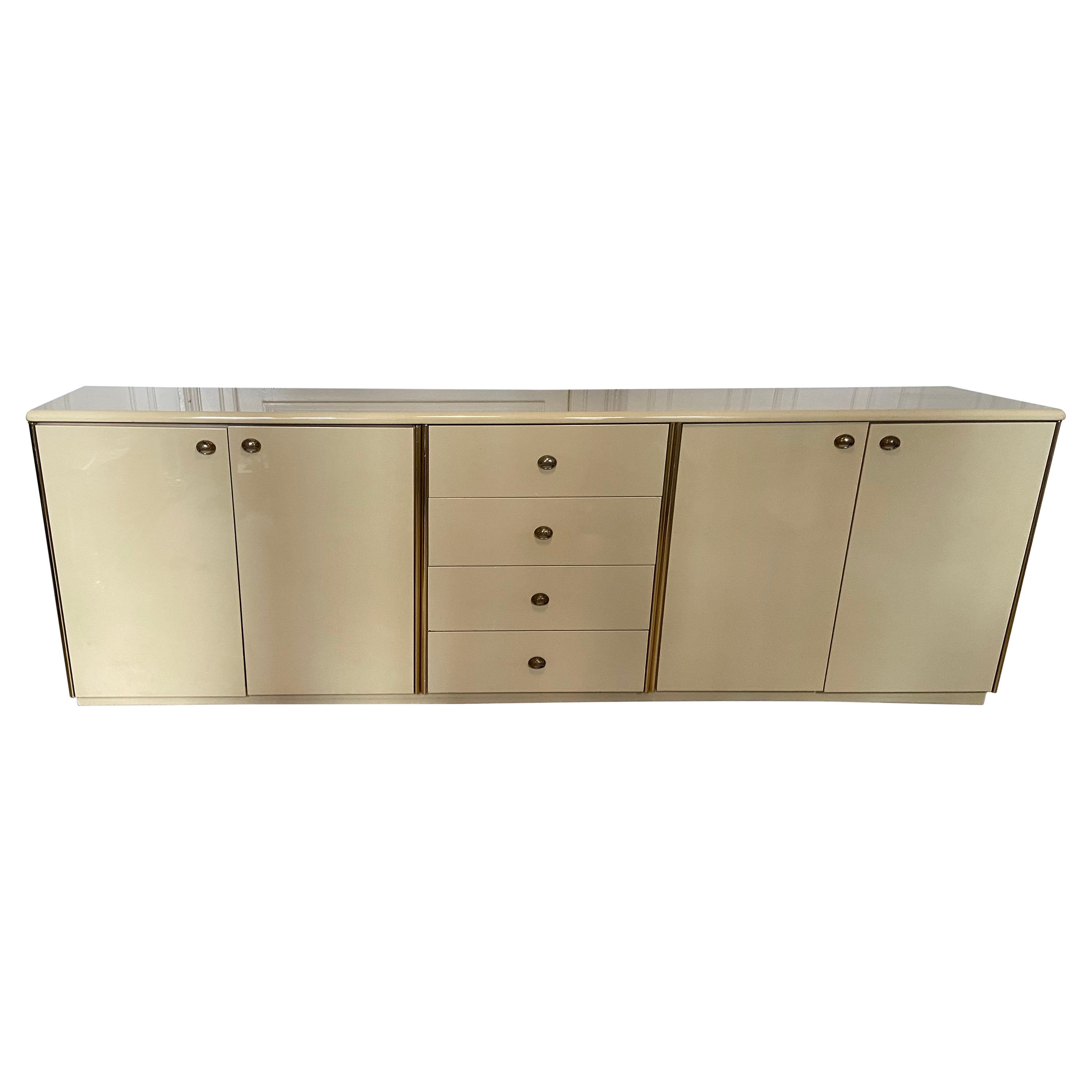 Ivory and Brass Lacquered Sideboard, 1970s