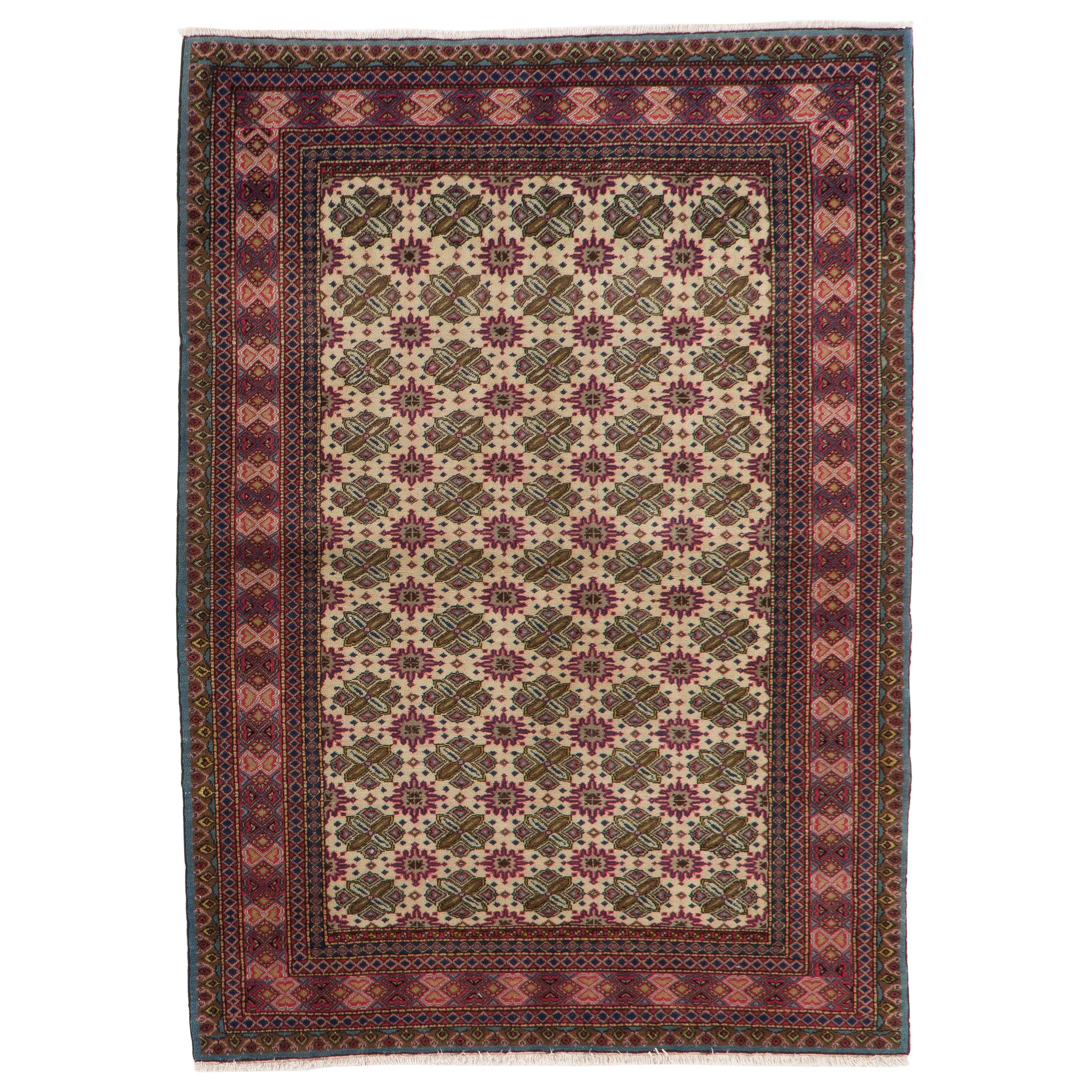 Tapis turc Kyseri vintage fait à la main, 4x5,6 pieds. Tapis traditionnel oriental raffiné 