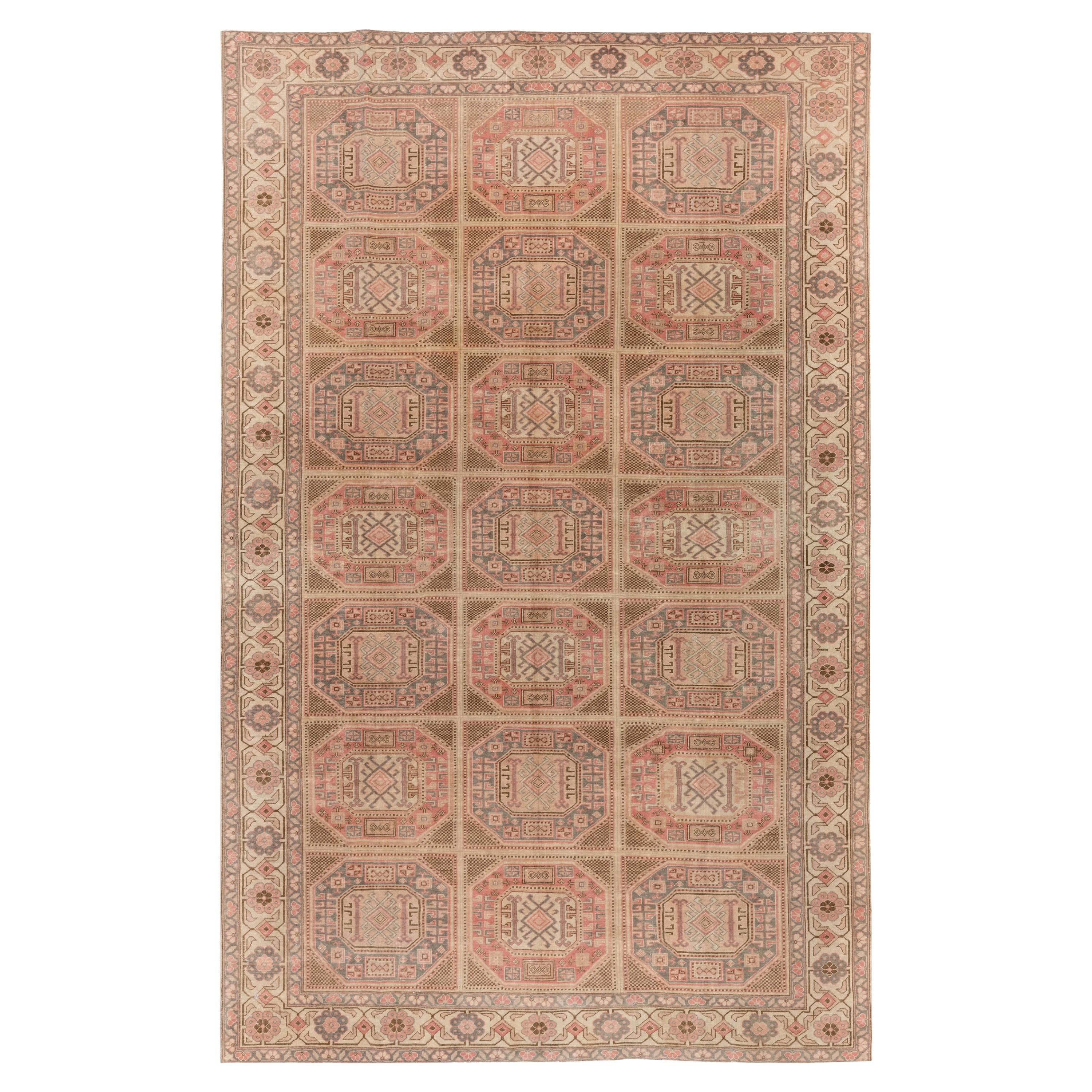 6.6x9.7 Ft Hand Knotted Vintage Turkish Kysari Rug. Muted Colors, Wool Pile For Sale