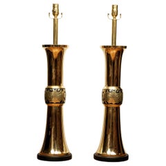 Large Pair of Brass Lamps by James Mont