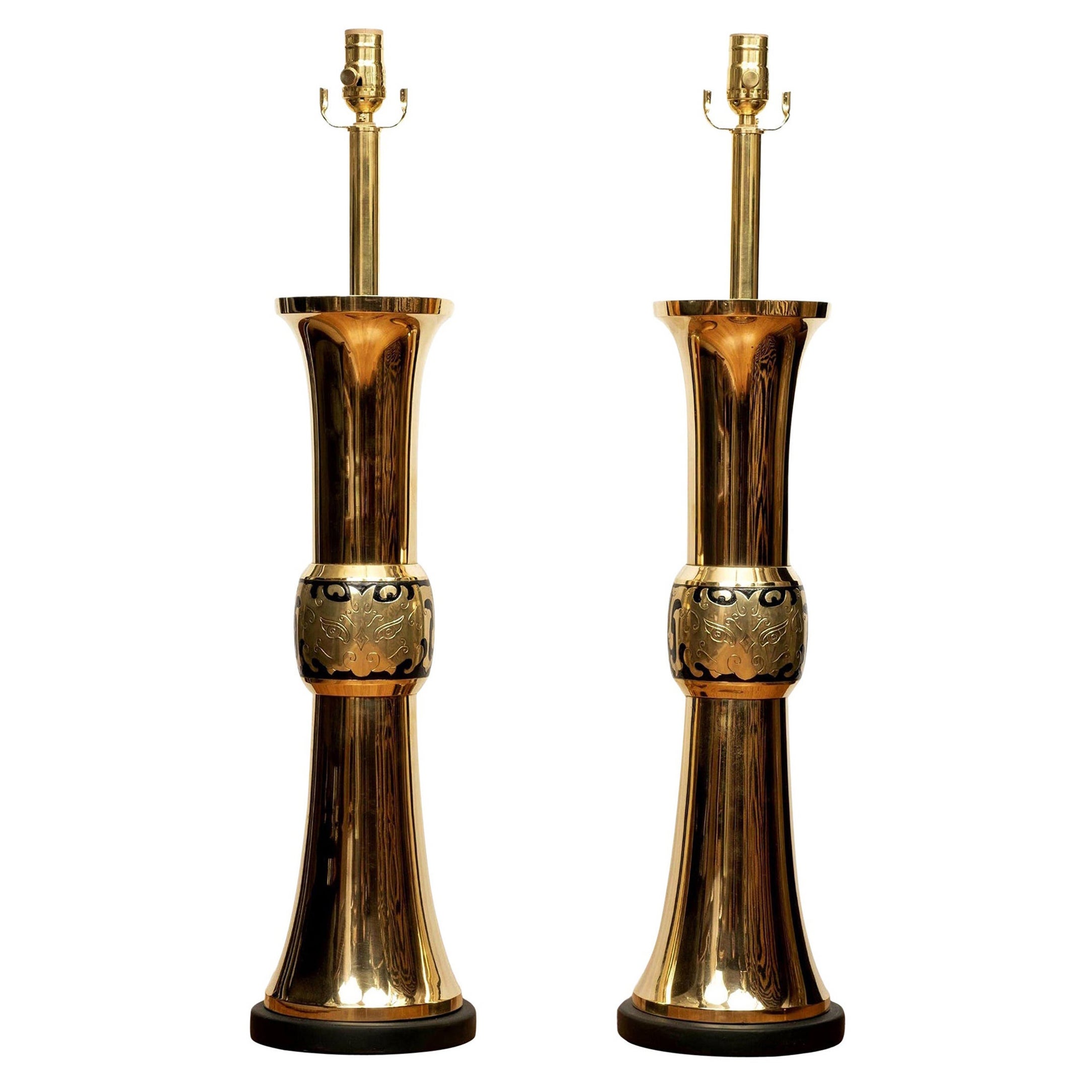 Large Pair of Brass Lamps by James Mont