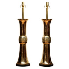 Large Pair of Brass Lamps by James Mont