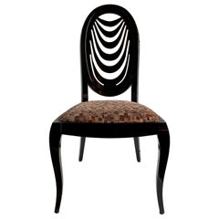 Vintage Italian Pietro Constantini for Ello Draped Black Lacquer Side Accent Chair