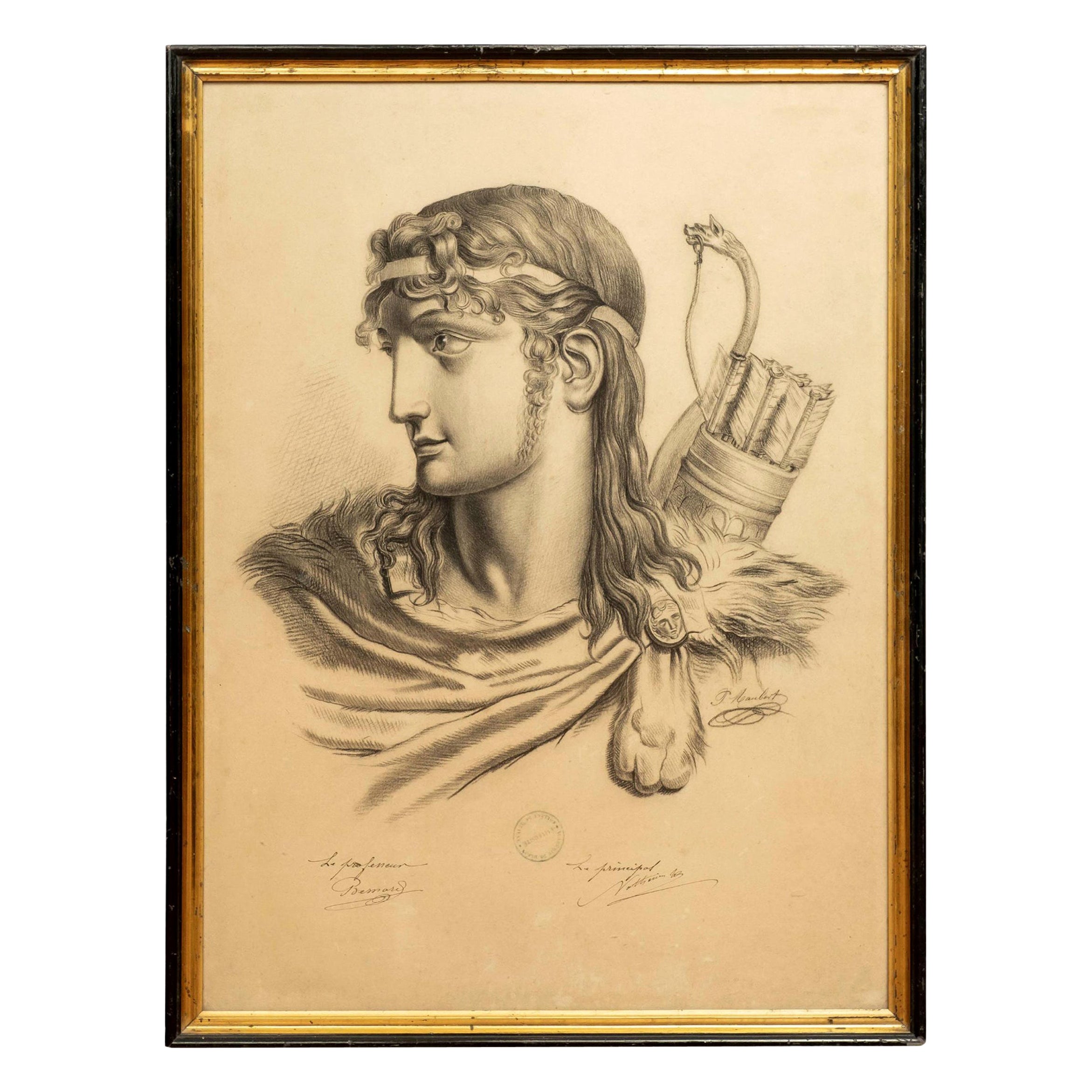 French Academic Drawing of a Classical Roman
