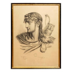 Antique French Academic Drawing of a Classical Roman