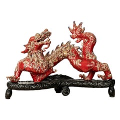 19th Century Chinese Porcelain Dragon Sculpture on Stand