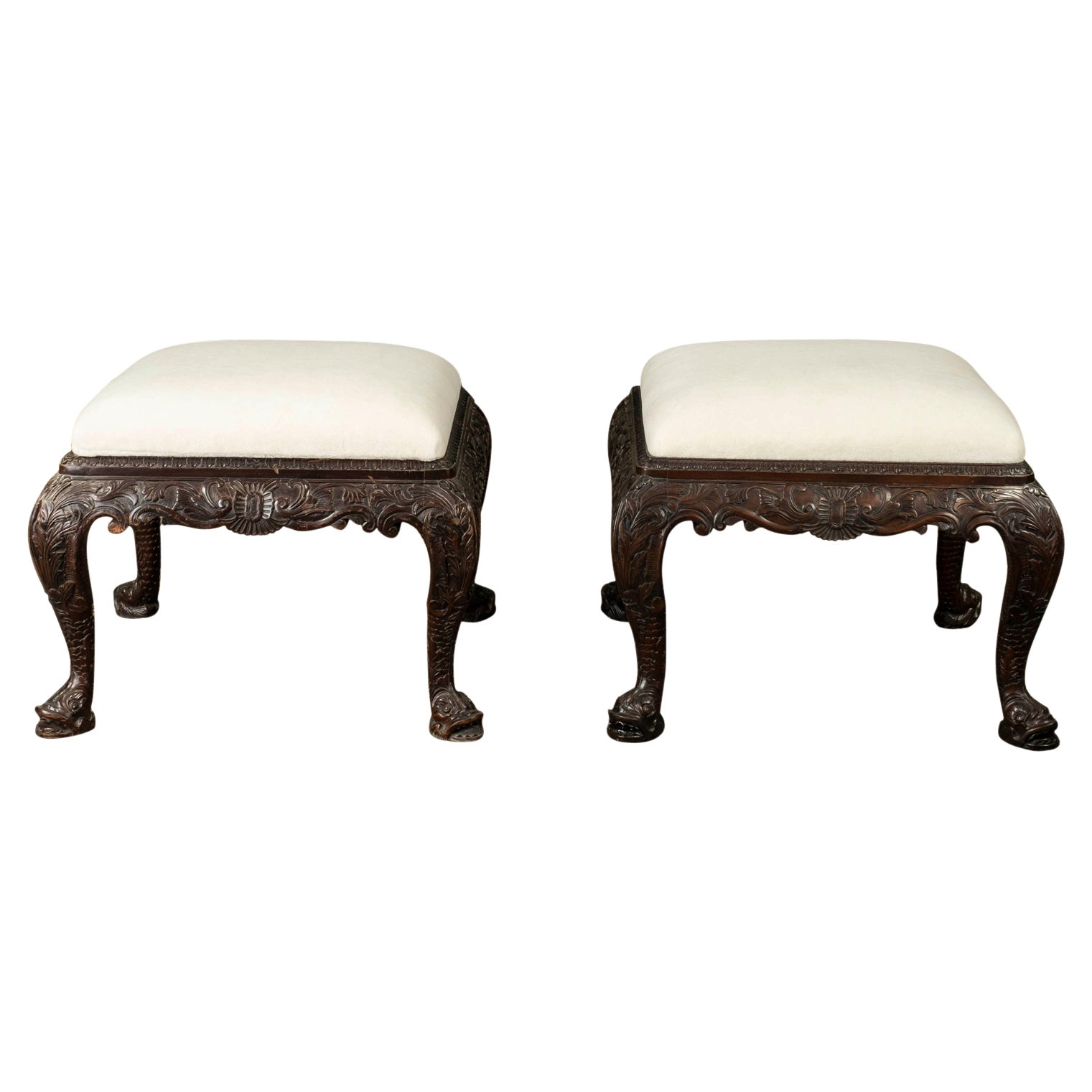 Pair of Antique Regency Style Walnut Ottomans or Benches