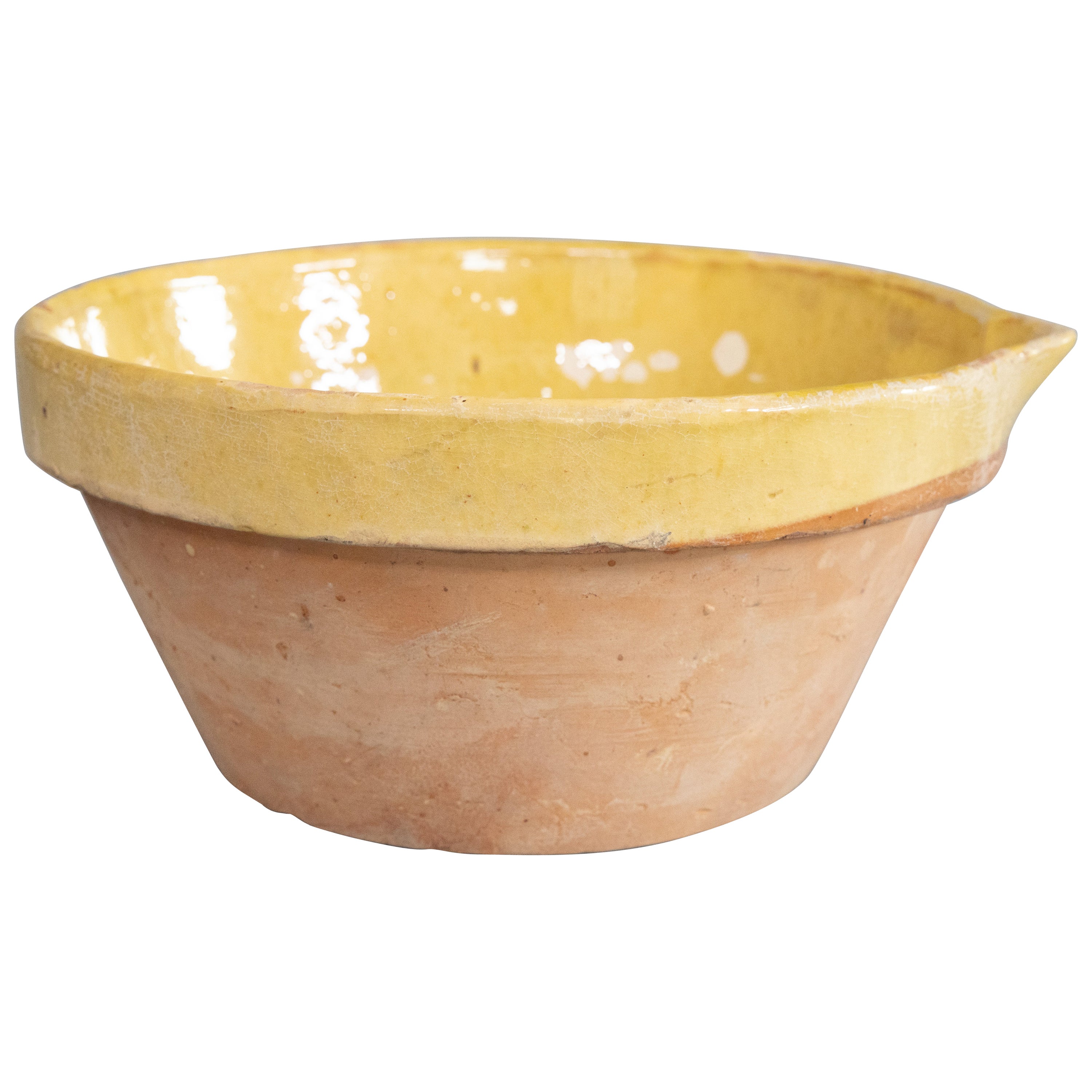 Antique French Provincial Yellow Glazed Terracotta Tian Dairy Bowl, circa 1900