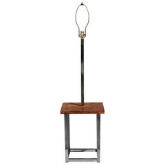Vintage Modern Rosewood and Chrome Floor Lamp Table
