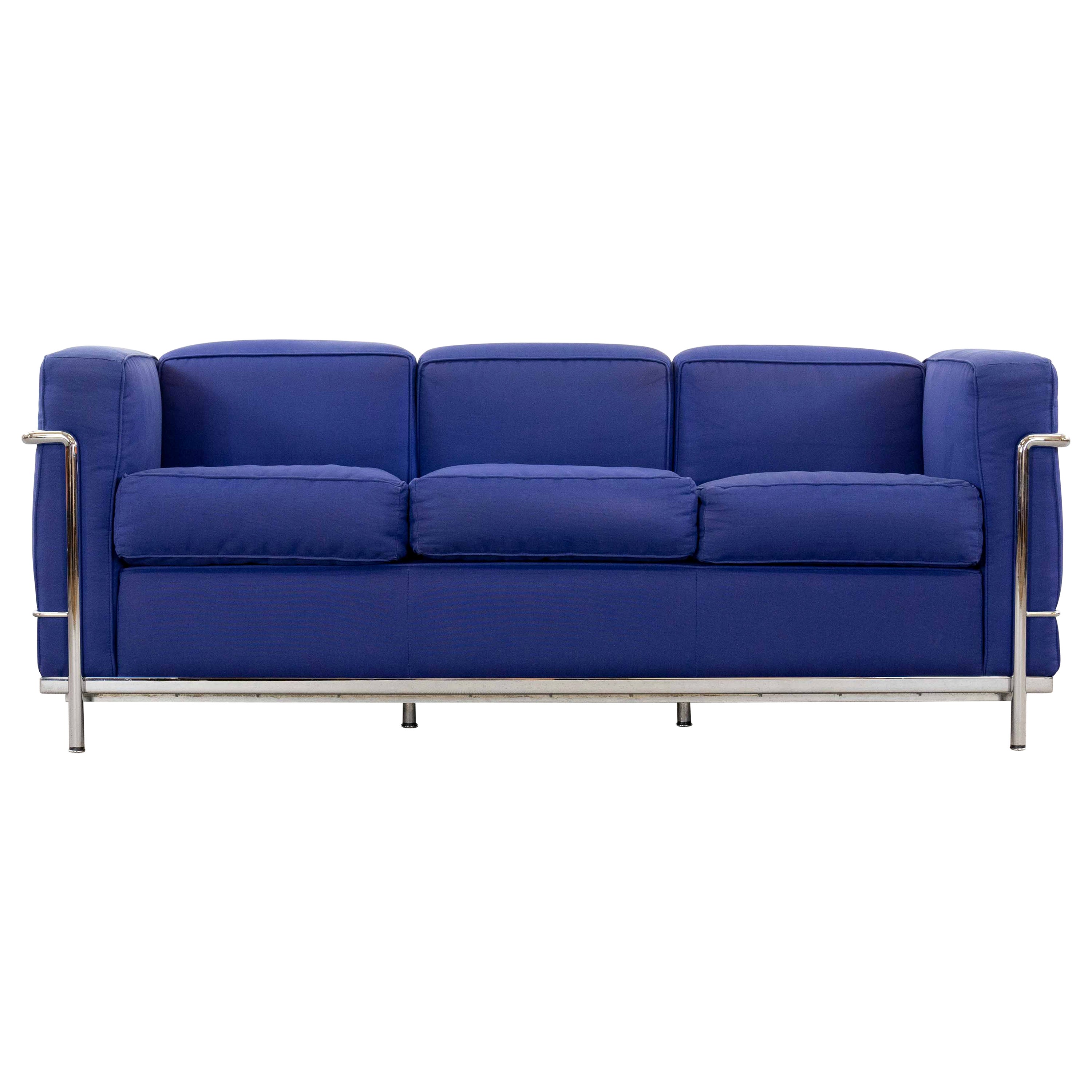 Cassina Lc2 3seat Sofa by Charlotte Perriand and Le Corbusier in Blue  Fabrics For Sale at 1stDibs