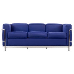 Cassina LC2 3seat Sofa by Charlotte Perriand and Le Corbusier in Blue Fabrics