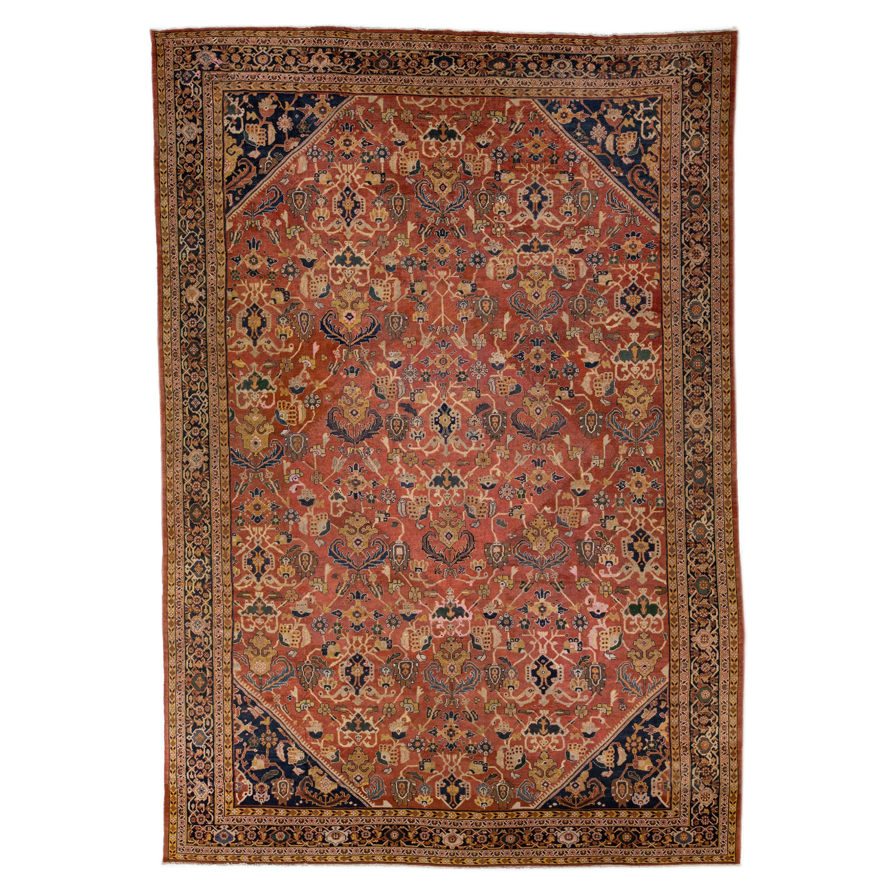 Rust Antique Persian Mahal Handmade Oversize Wool Rug with Allover Pattern For Sale