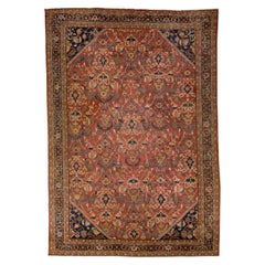 Rust Antique Persian Mahal Handmade Oversize Wool Rug with Allover Pattern