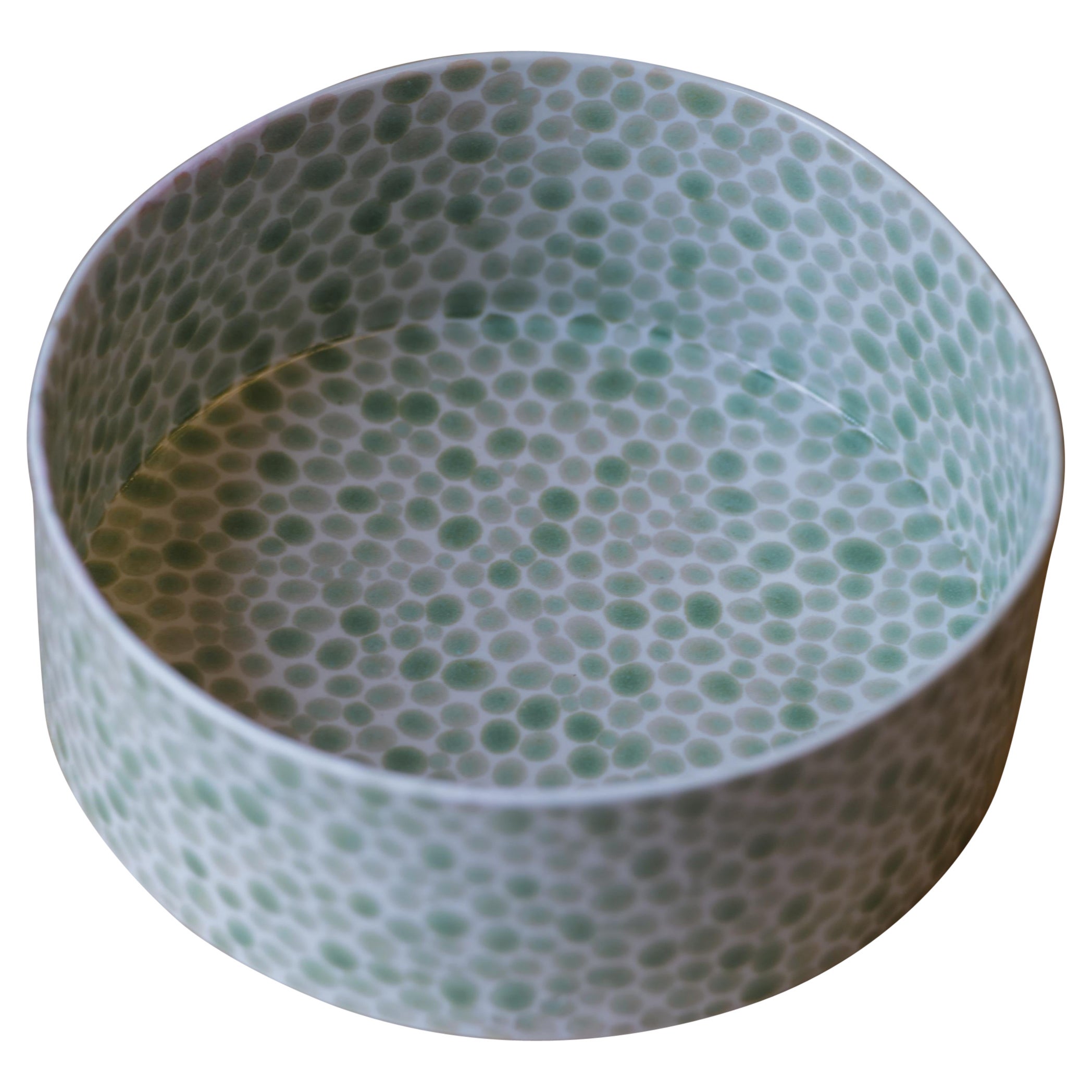 Jade Dots Cylinder Bowl Porcelain Large For Sale
