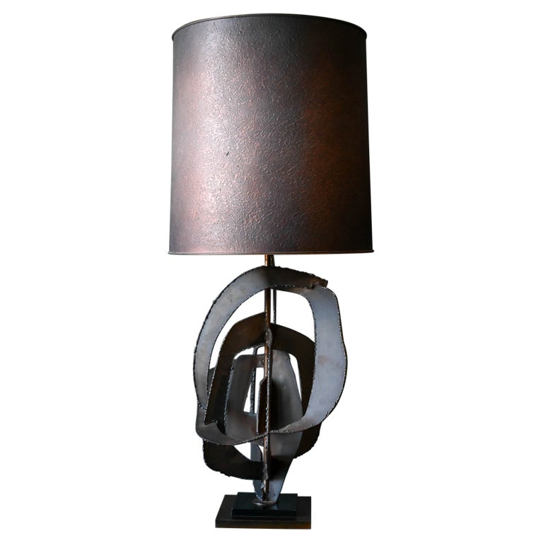 Richard Barr for Laurel Brutalist Torch Cut Bronze and Copper Lamp, 1965 For Sale