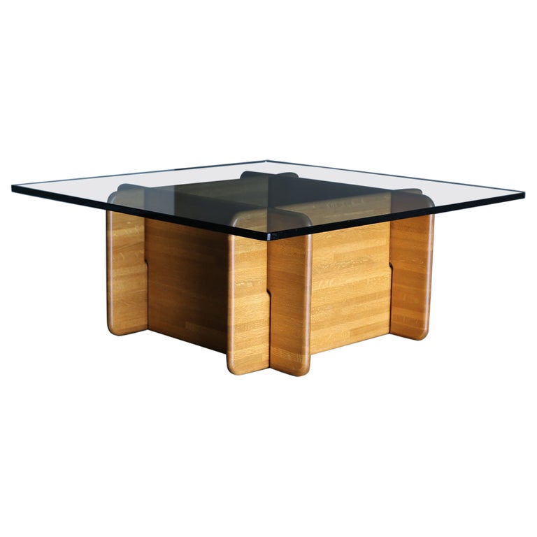 Oak and Glass Coffee Table, circa 1975 For Sale at 1stDibs