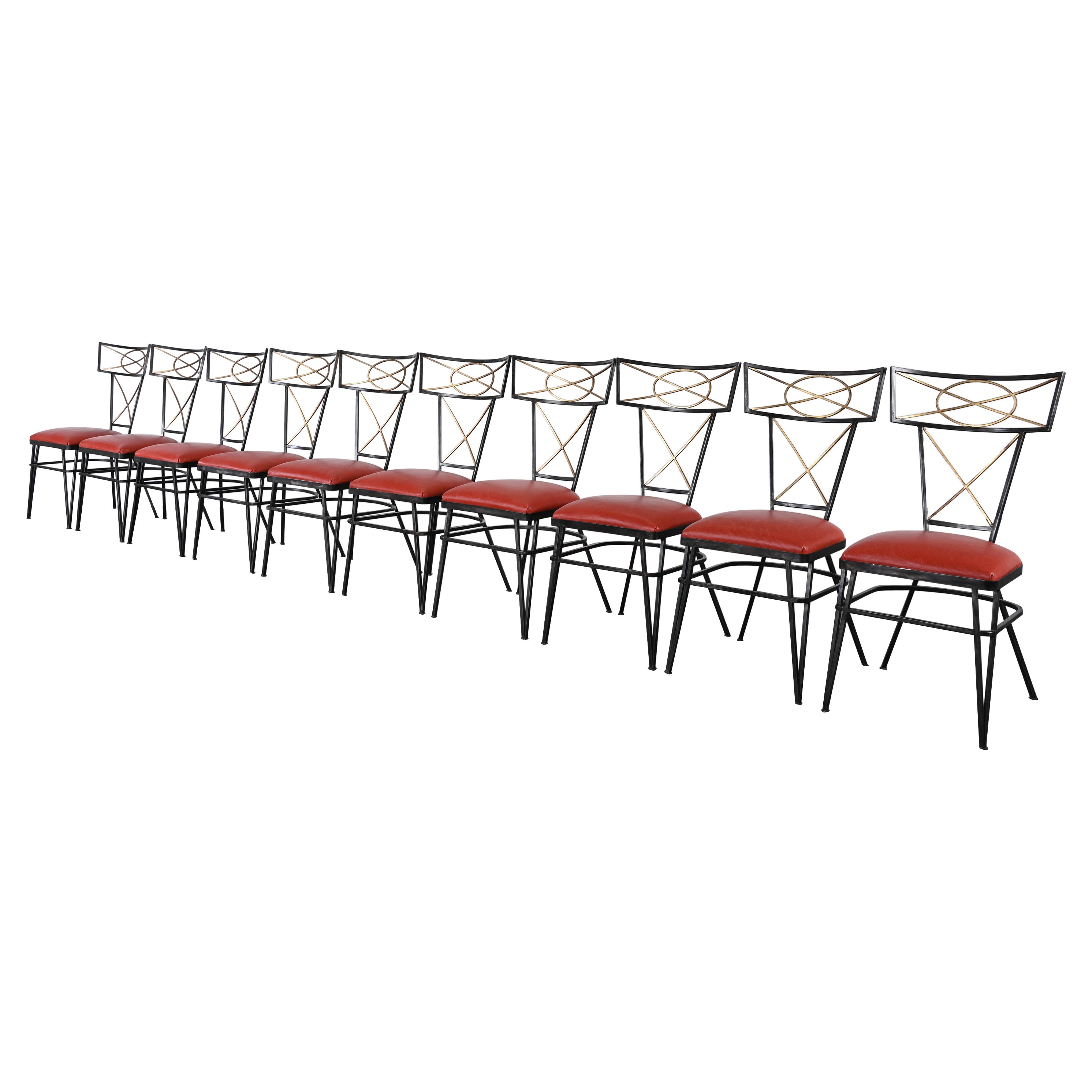 Set of Ten Steel and Gold Gilt Neoclassical Chairs, 20th Century