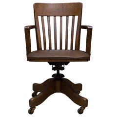 Antique Swivel Oak Desk Chair, circa 1940