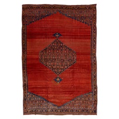 Red Antique Bidjar Handmade Persian Wool Rug with Medallion Motif