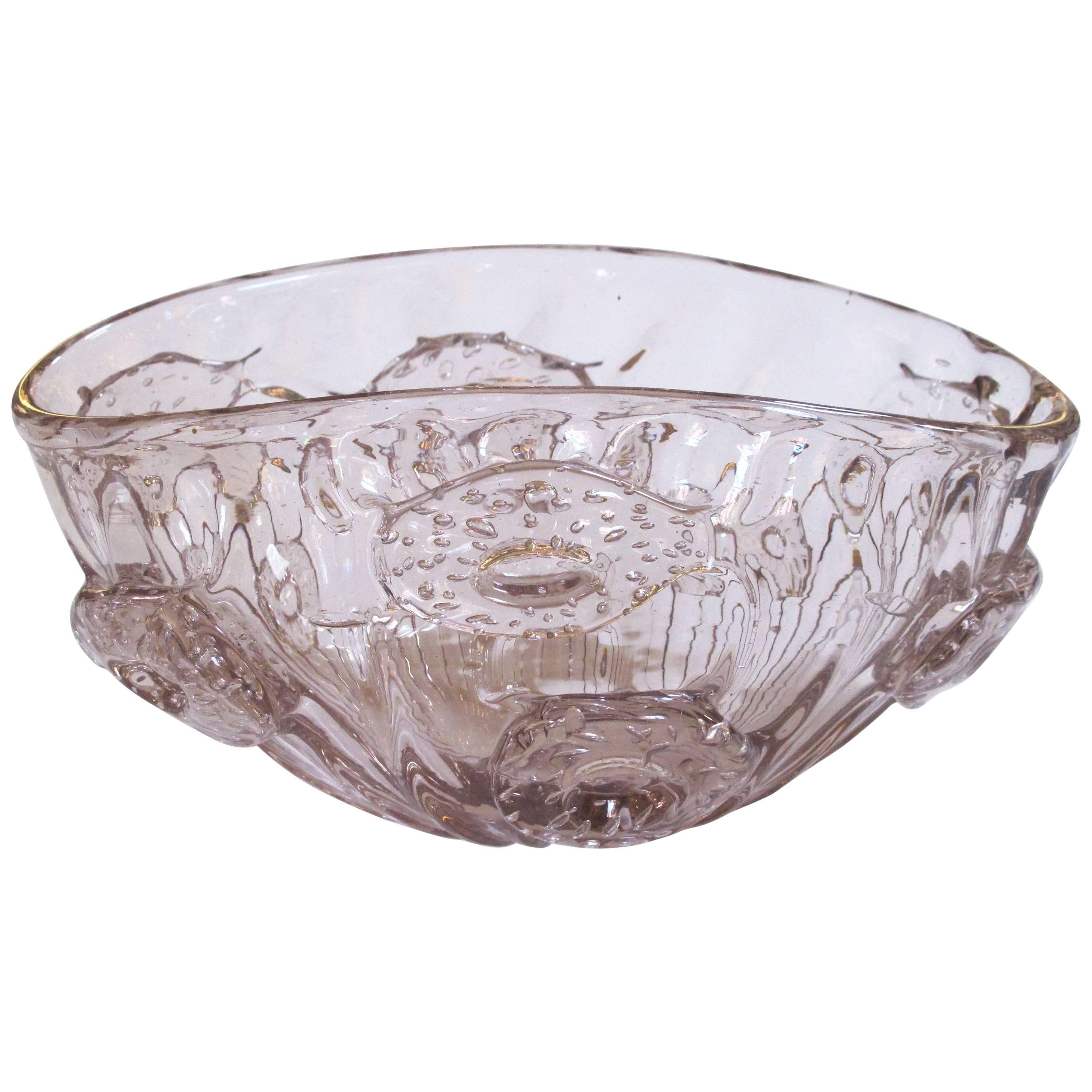 Shimmering Murano Mid-Century Oblong Amethyst Colored Art Glass Bowl