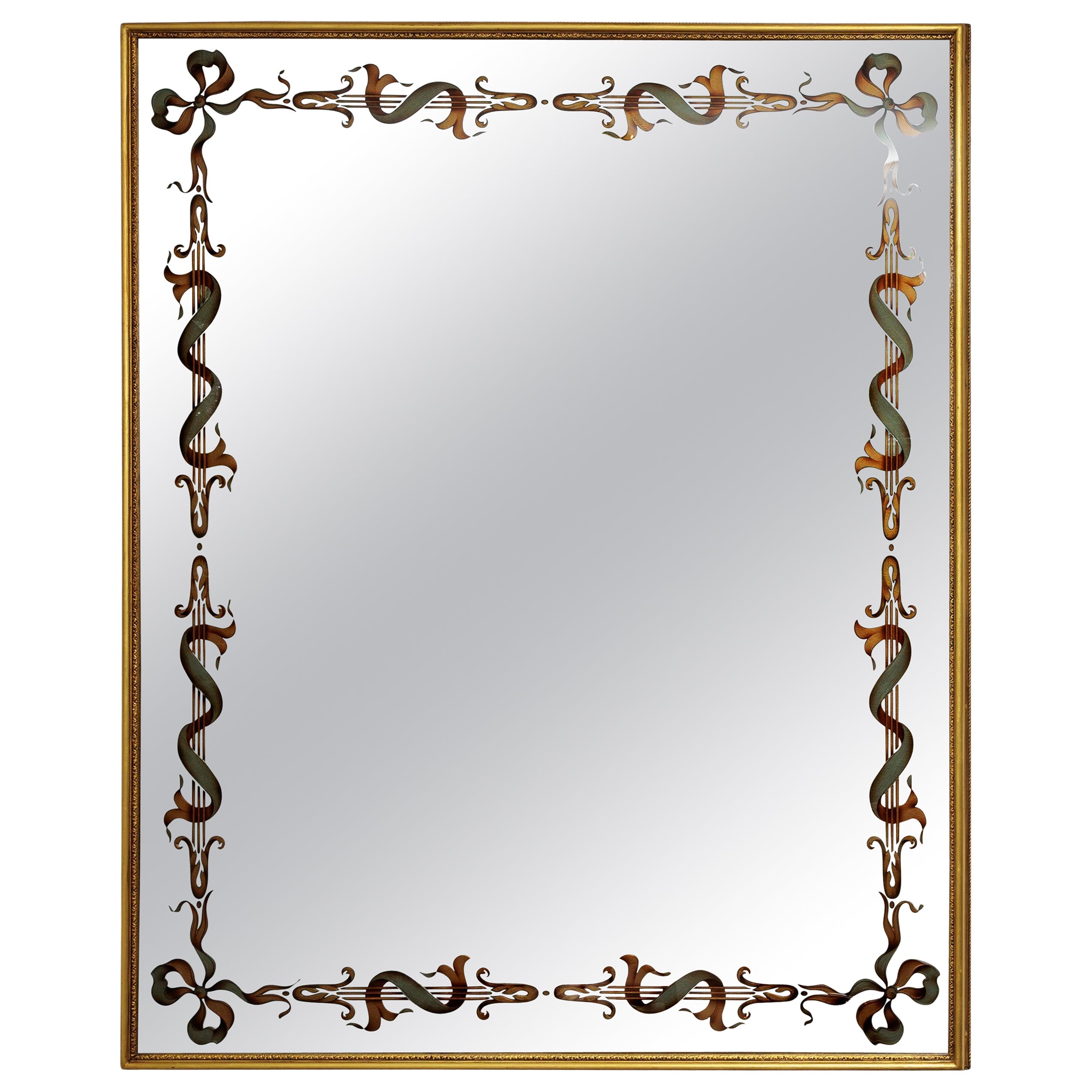 Gold Framed Reverse Painted Mirror For Sale