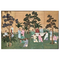 Chinese 4 Panel Hand Painted Silk Screen
