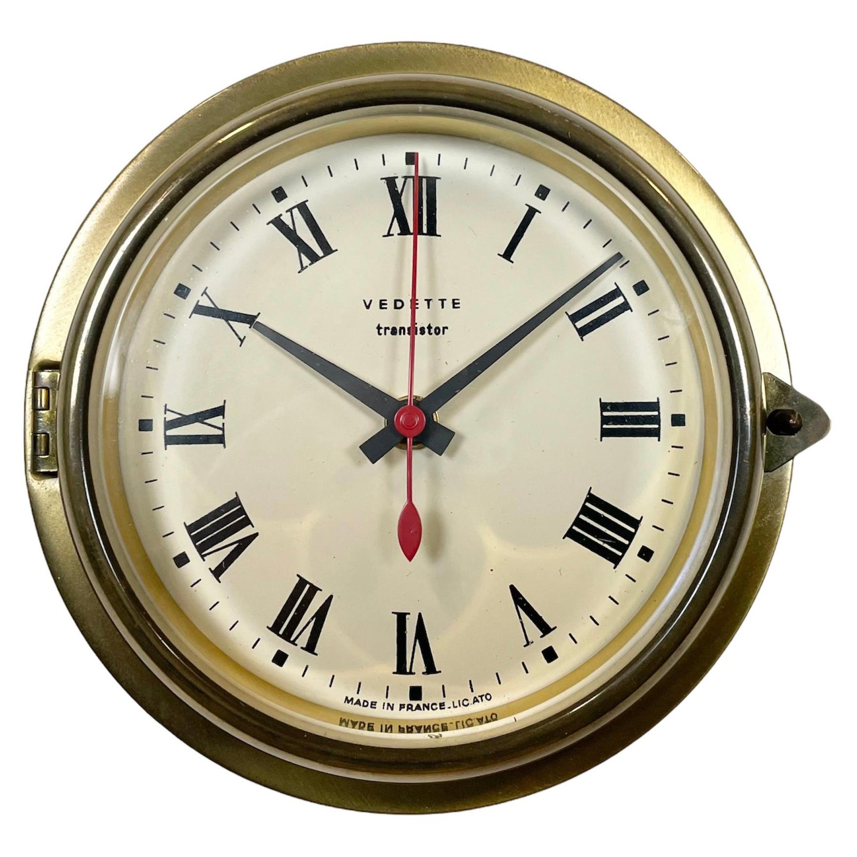 Vintage French Brass Ships Clock from Vedette, 1950s