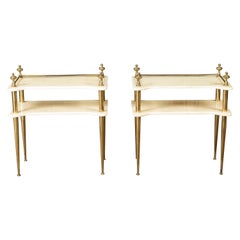Pair of Italian Brass and Marble Side Tables After Gio Ponti