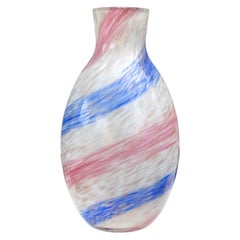 Vintage Fratelli Toso Murano Pink Blue Stripes Aventurine Italian Art Glass Flower Vase