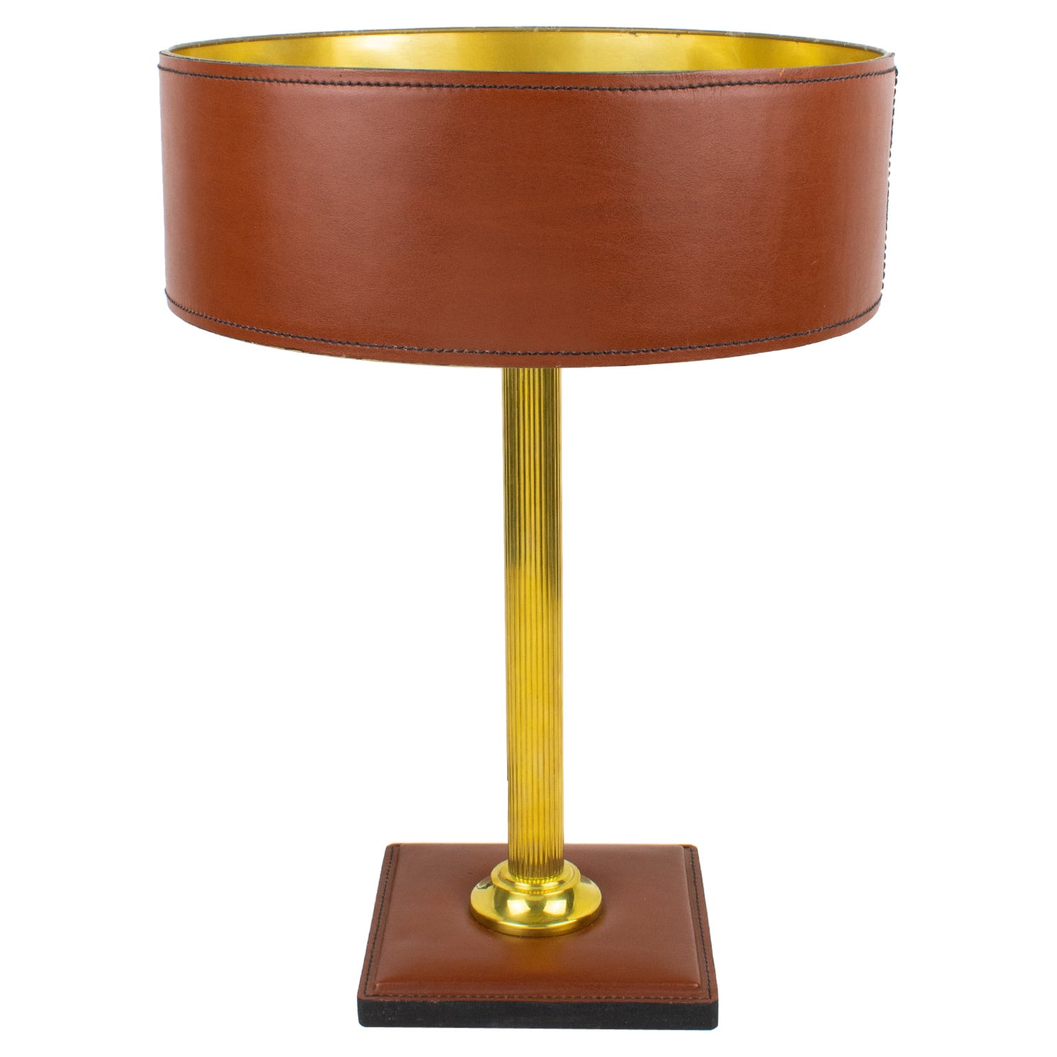 Jacques Adnet Brown Hand-Stitched Leather-Clad Table Lamp