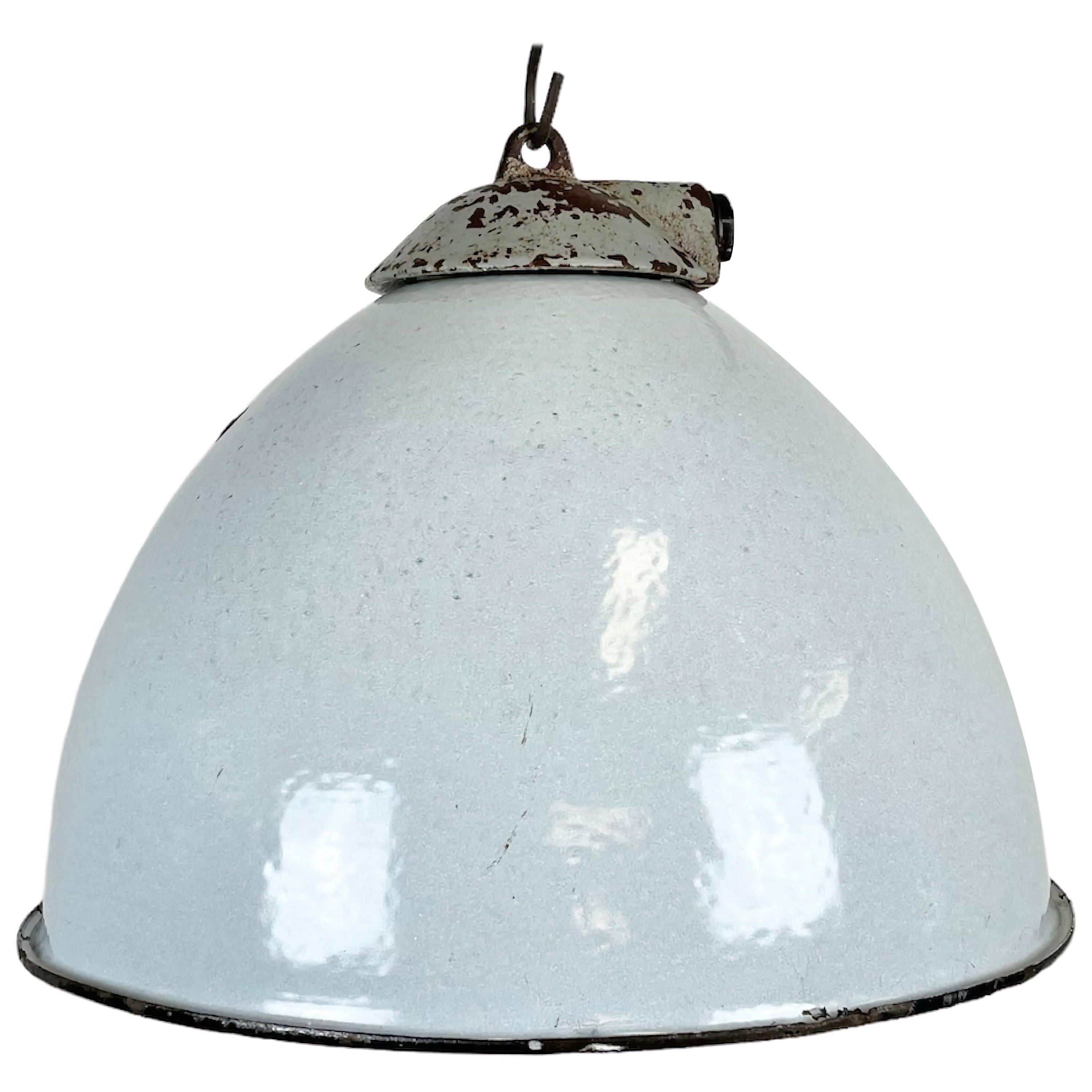 Industrial Grey Enamel Factory Lamp with Cast Iron Top from Zaos, 1960s For Sale