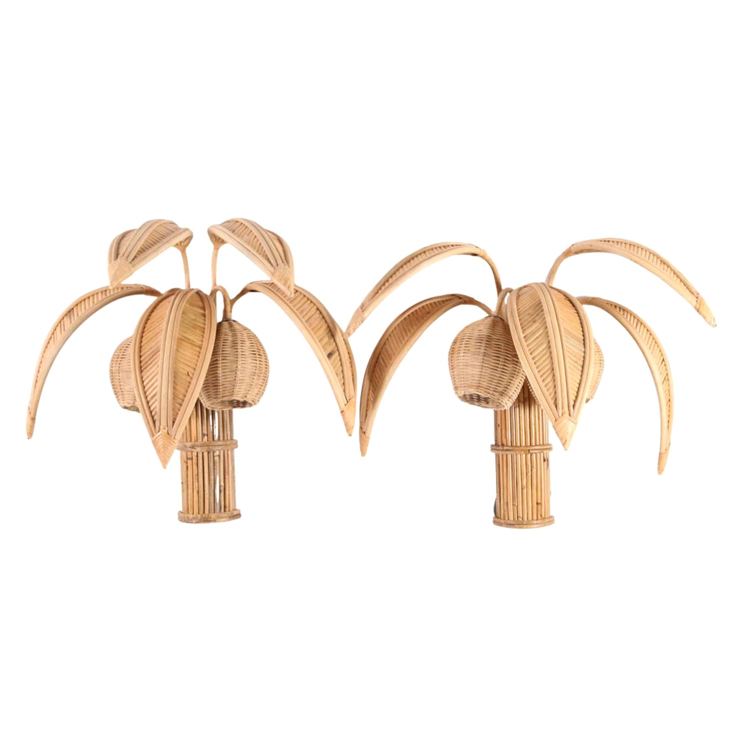 Rattan Coconut Tree / palm tree Table Lamp For Sale at 1stDibs