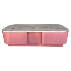 1980’s Custom Postmodern Pink Base with Travertine Top Coffee Table