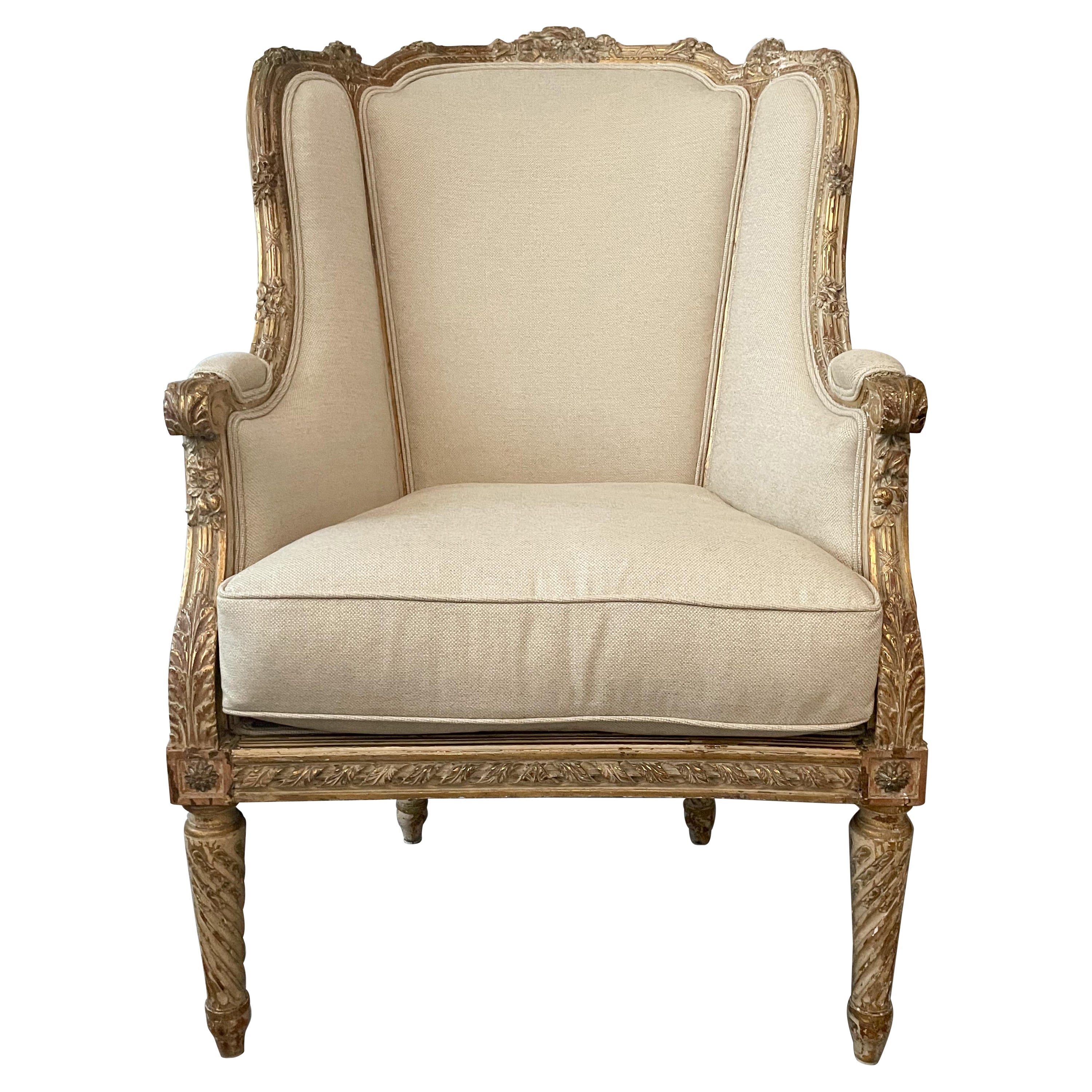 Antique Louis XVI-Style Giltwood Bergère 